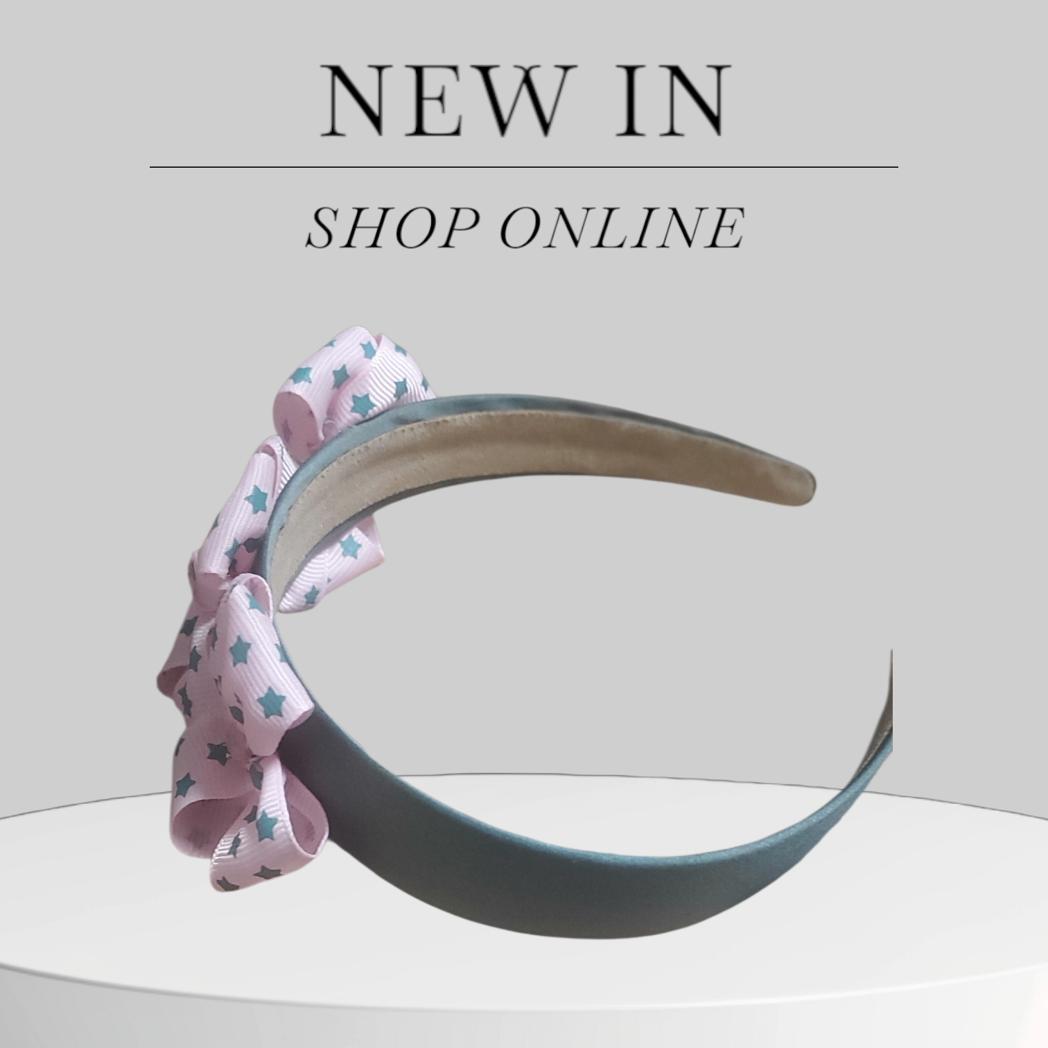 Soft Green Satin Headband with Three Pink Bows and Star Accents