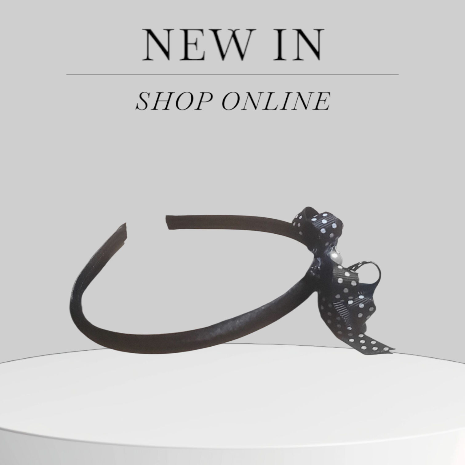 Elegant Black Satin Headband with Polka Dot Bow & Pearl Accent