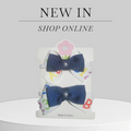 White Alphabet Ribbon Hair Bow with Navy Center & Pearl Accent