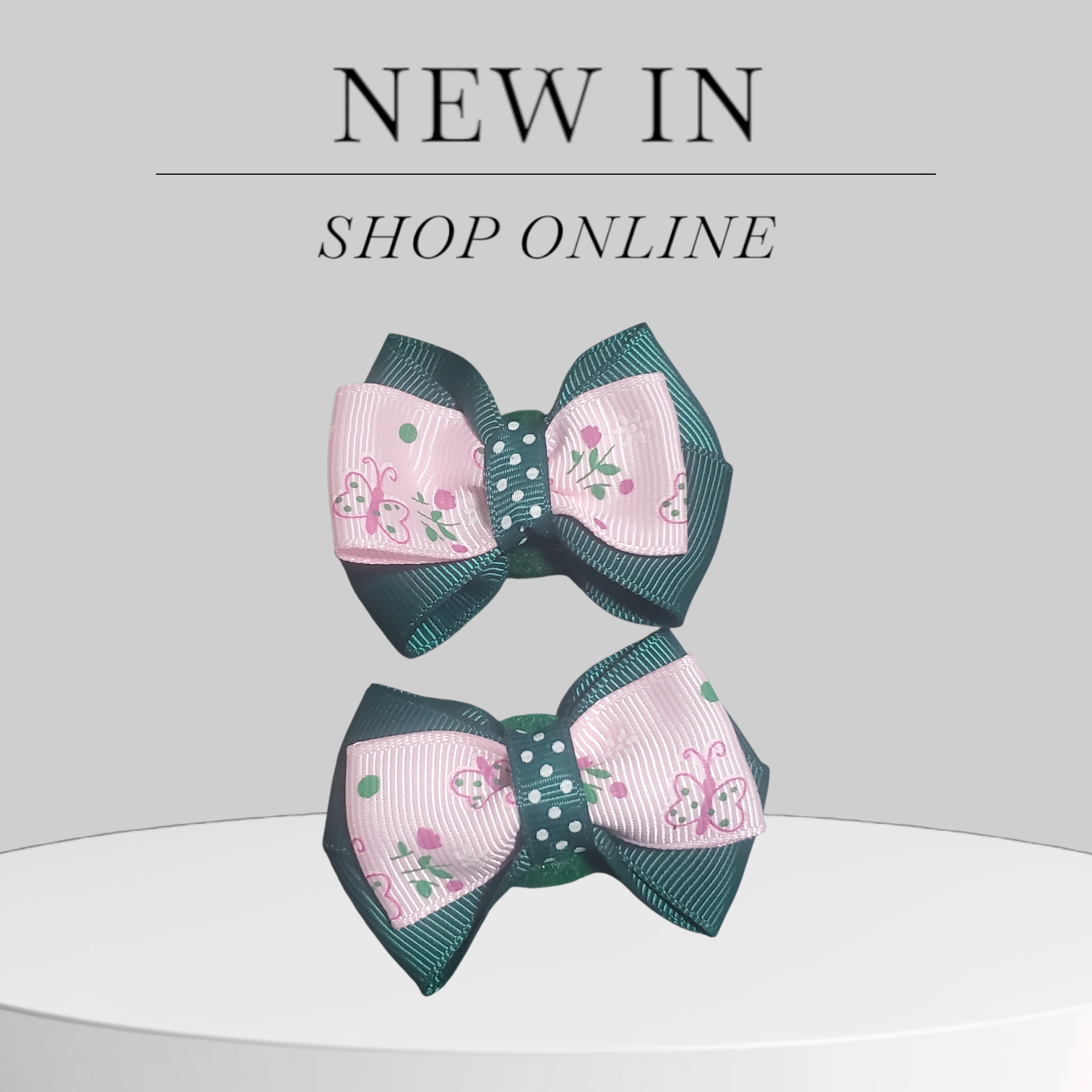 Hunter Green Hair Bow with Pink & Floral Accent Ribbon