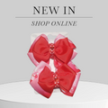 Pink Hair Bow with Red Accents & Heart Bedazzled Center