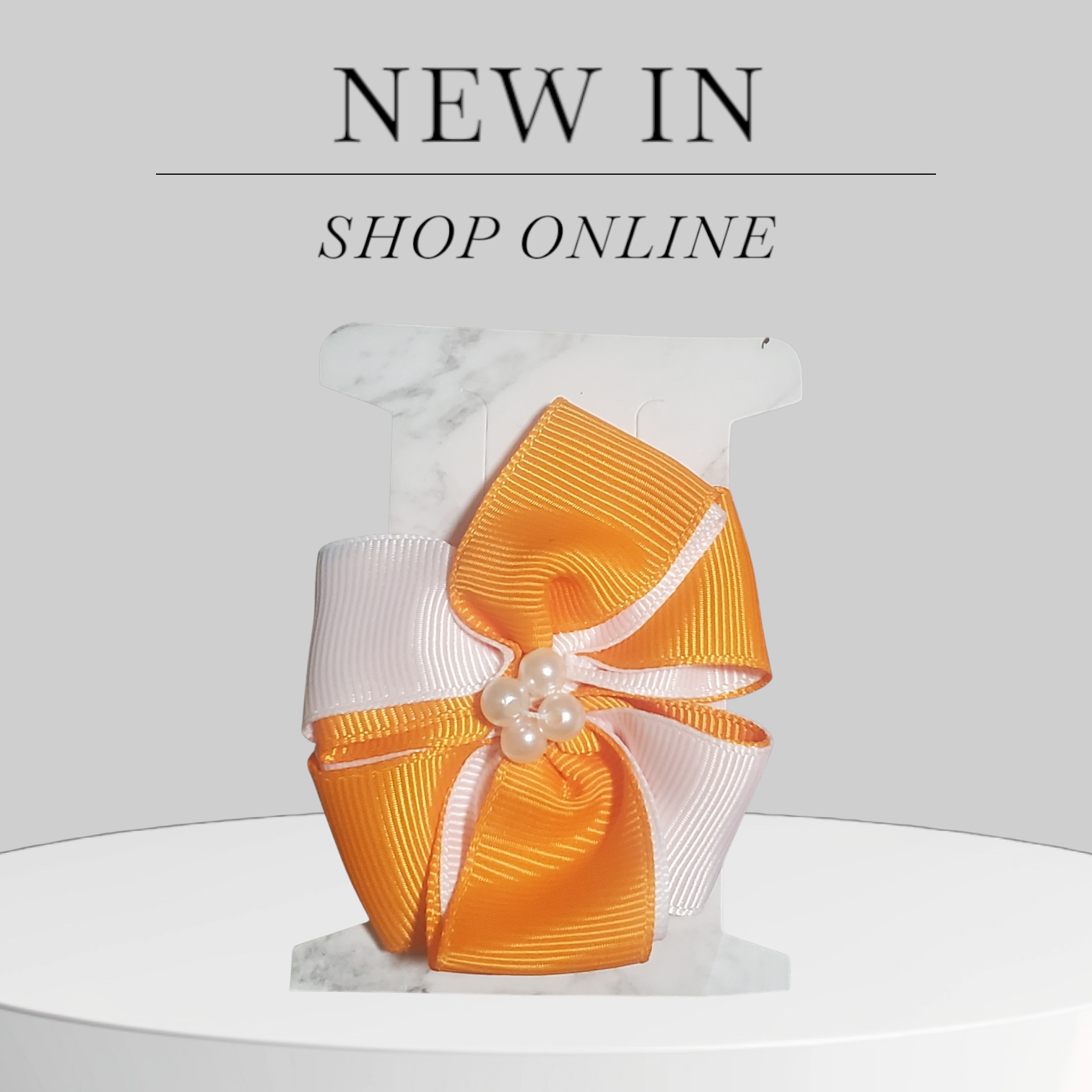 Orange and White Double‑Layer Hair Bow with Pearl Center