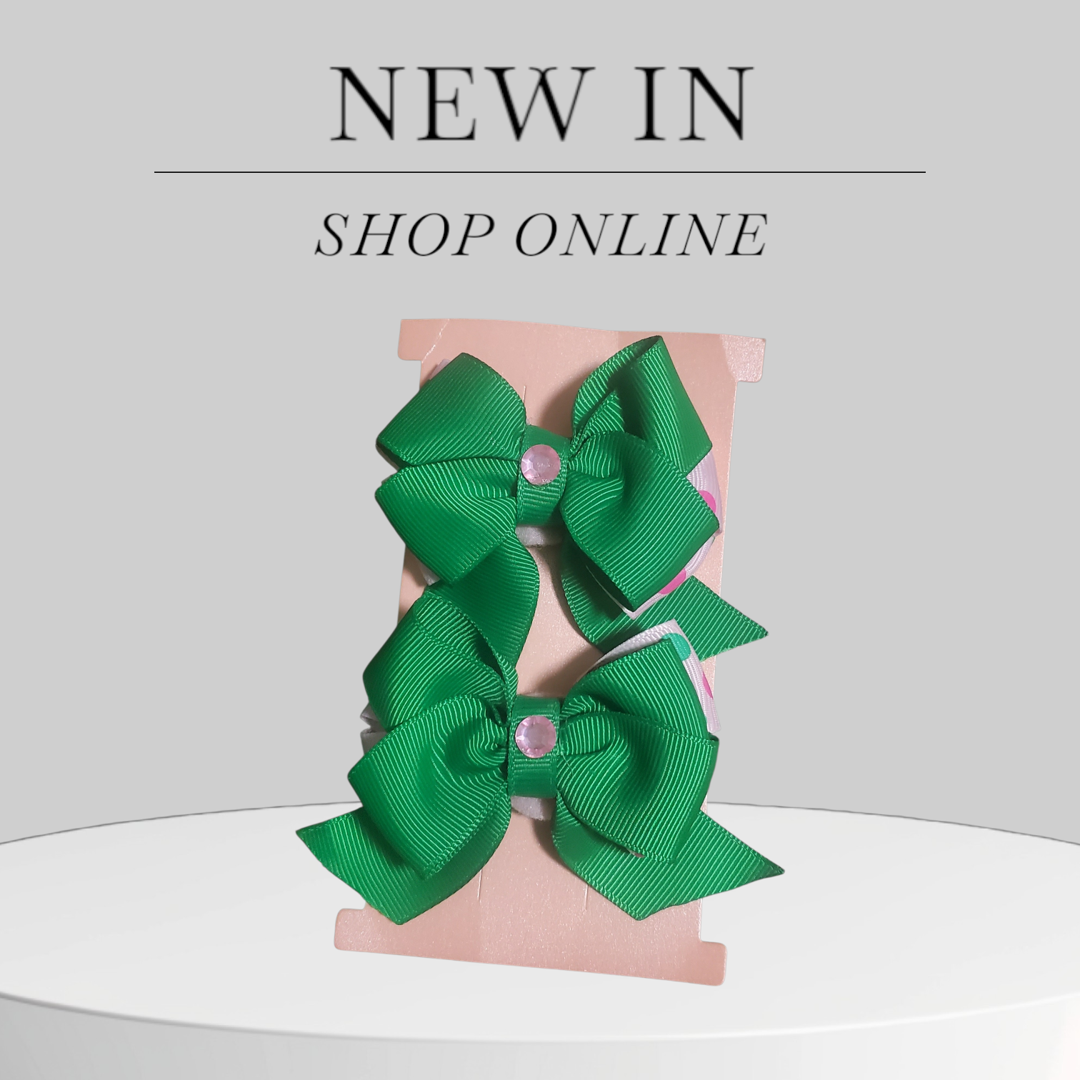 Pink and Green Hair Bow with Pink Bedazzled Center