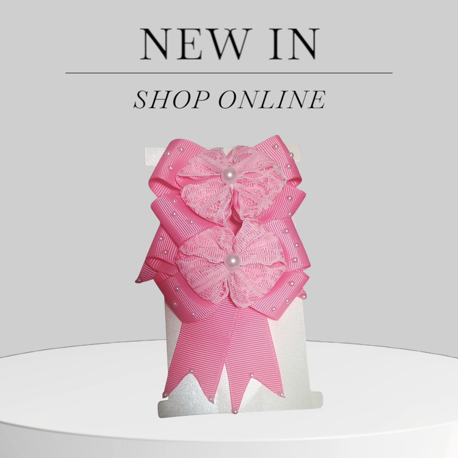 Elegant Pink Lace Bow with Pearl Accent