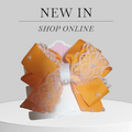 Orange and White Lace Hair Bow with Pearl Accents