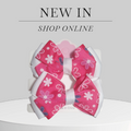 White & Pink 2‑Pack Hair Bows with Soft Elastic Bands