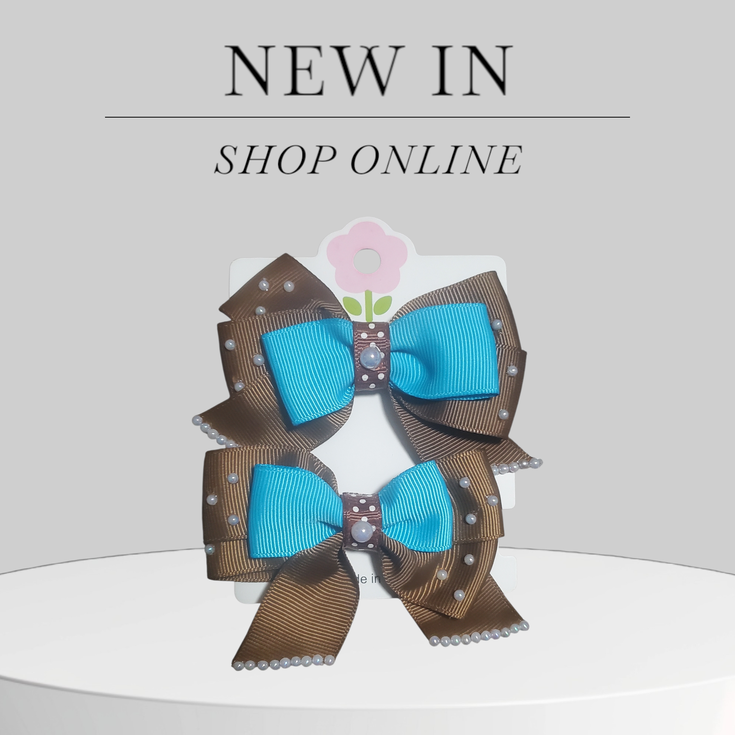 Double‑Layer Chocolate and Turquoise Hair Bow with Rhinestone Accents