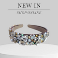Stunning brown satin headband, fully adorned with pearls and shimmering gemstones!
